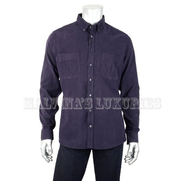 GUCCI SLIM SHIRT MENS NAVY CORDUROY COTTON WITH POCKETS - Picture 1 of 11